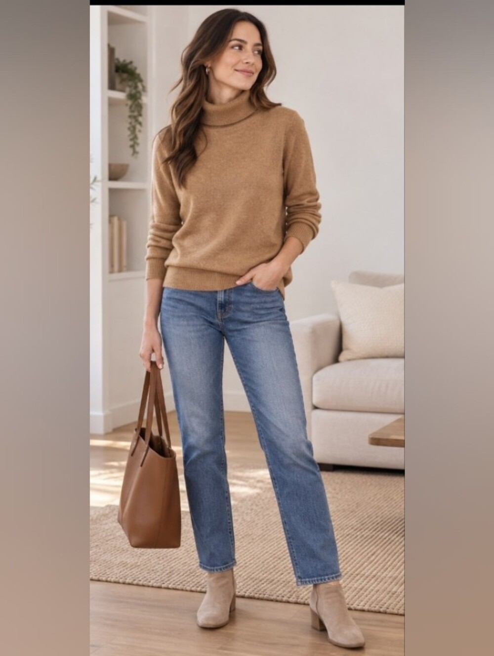 Charter Club Luxury 100% Cashmere Turtleneck Sweater Camel Tan Large